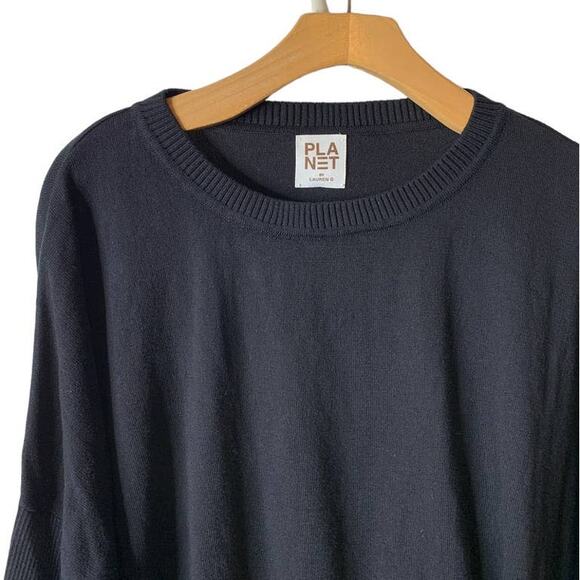PLANET by Lauren G Black Pima Oversized Crewneck Ribbed Sweater One Size - Picture 5 of 10